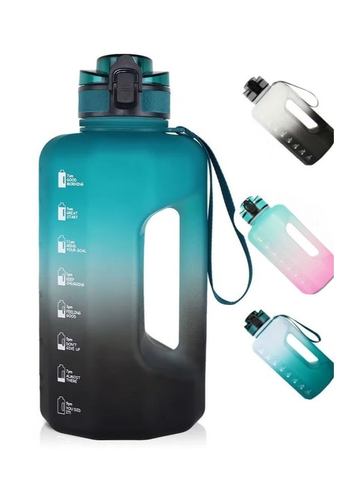 DEXO 2.2L Water Bottle with Handle & Straw, 74oz Big Sports Jug, BPA-Free Leakproof Motivational Drinking Bottle for Gym, Yoga, Outdoor, Camping – Green Black Gradient - Image 1